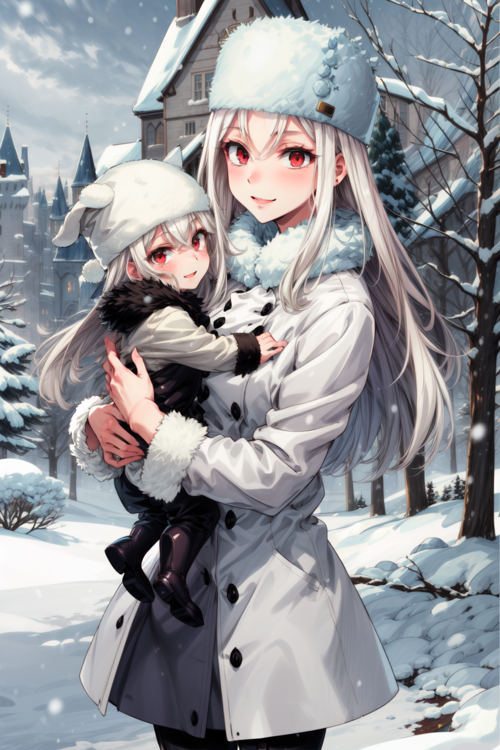 00863-2827432153-masterpiece,best quality,1girl,mature female,Irisviel von Einzbern,long hair,pantyhose,thighboots,coat,fur hat,motherly,smile,st.png